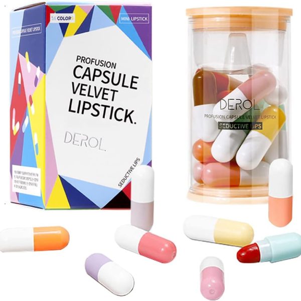 DEROL SWETIYOU Pill Capsules, 16 Pcs Mini Matte Lipstick Set, Cute Waterproof Long Lasting Velvet Capsule Lipstick