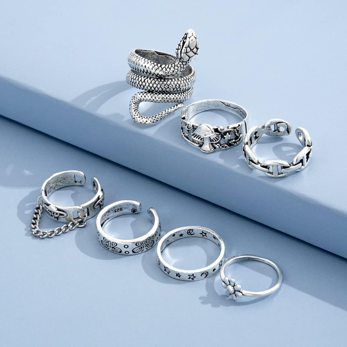 ⁦Shining Diva Fashion Latest Stylish Metal Boho Midi Finger Rings for Women and Girls - Silver⁩ - الصورة ⁦4⁩