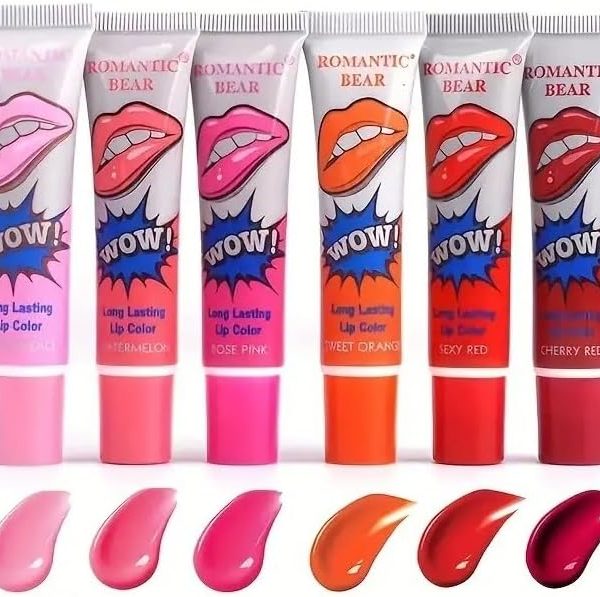 fashion mania 6 Pcs Tear Off Liquid Lipstick Set, Waterproof Long Lasting Lip Gloss, Moisturizing Film Forming Lip Stain Makeup Cosmetics