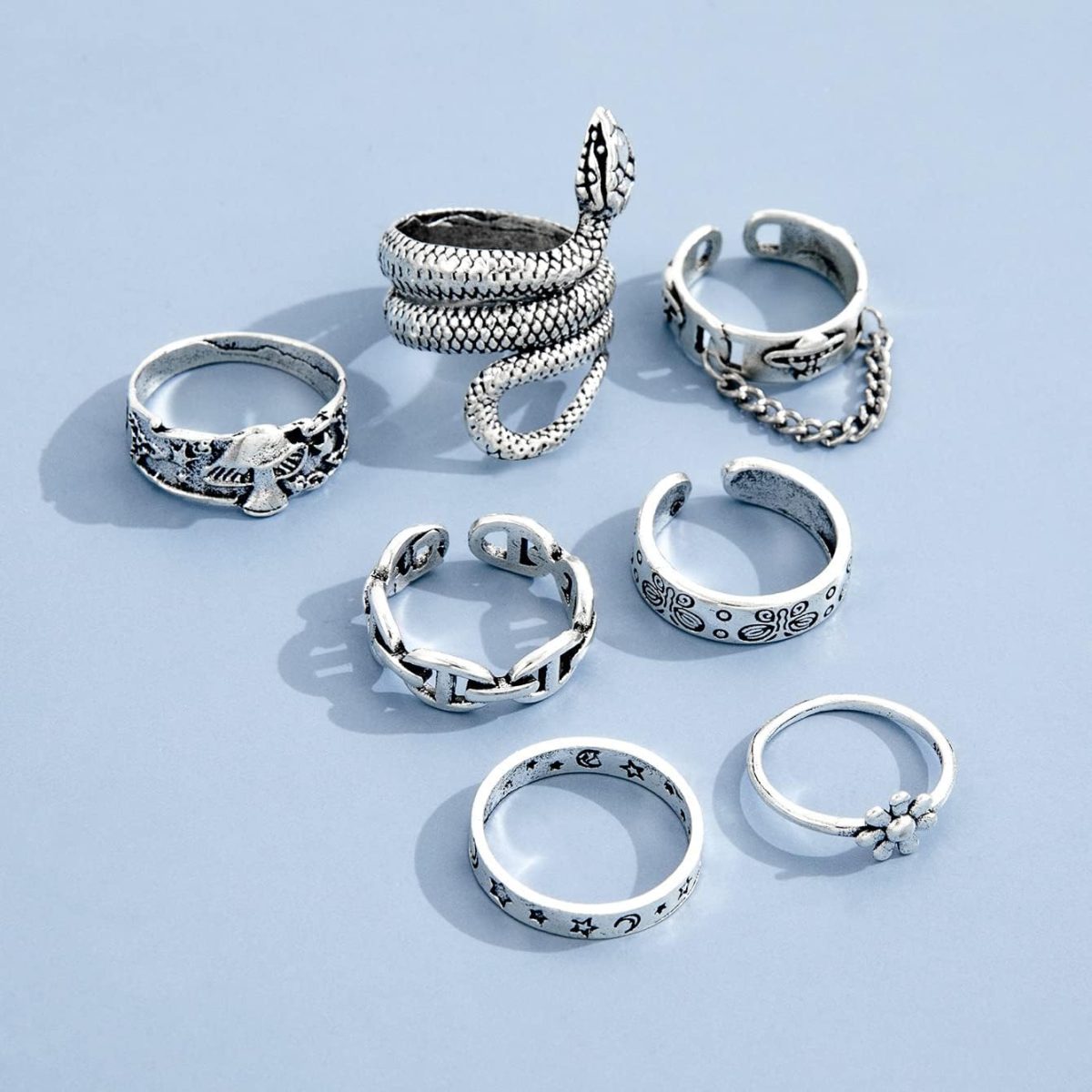⁦Shining Diva Fashion Latest Stylish Metal Boho Midi Finger Rings for Women and Girls - Silver⁩ - الصورة ⁦3⁩