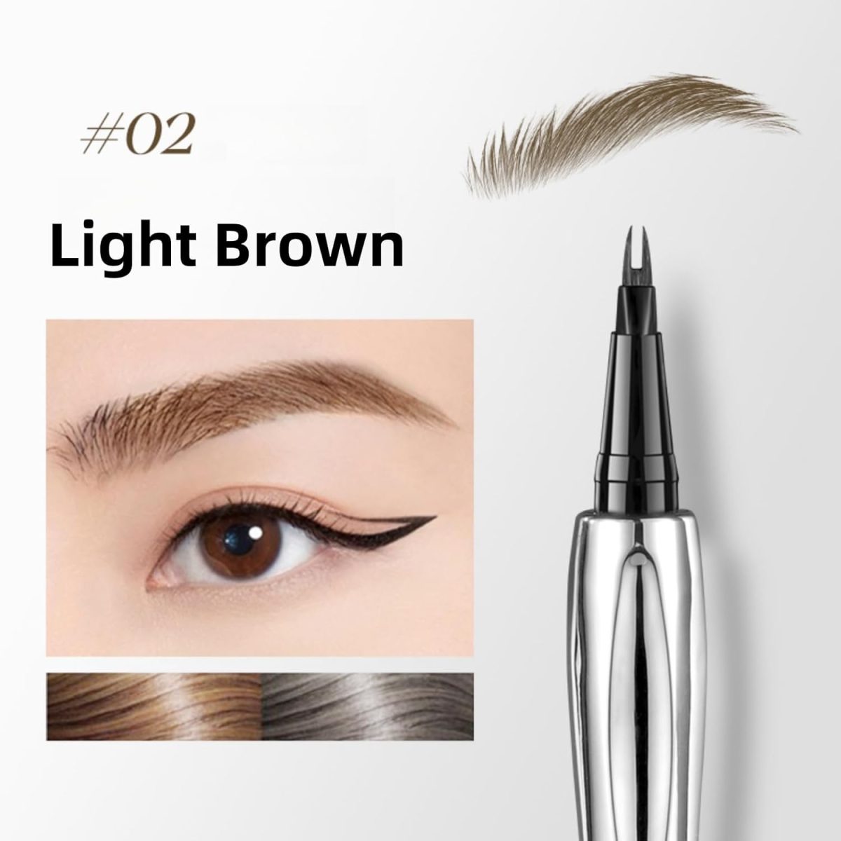 ⁦NOVOLAN Precision Eyebrow Pencil, Long-lasting Formula, Fade-resistant, Natural Look, Multipurpose, Waterproof and Sweatproof, Wild Brow Effect, Water Brow Pencil, 3 Color Bifurcated Pen Tip (#02)⁩ - الصورة ⁦3⁩
