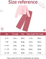 ⁦Gaupafmb Girls Fall Outfits Fashion Solid Long Sleeve Twist Crop Tops and Wide Leg Pants Girls Clothing Set⁩ - الصورة ⁦6⁩