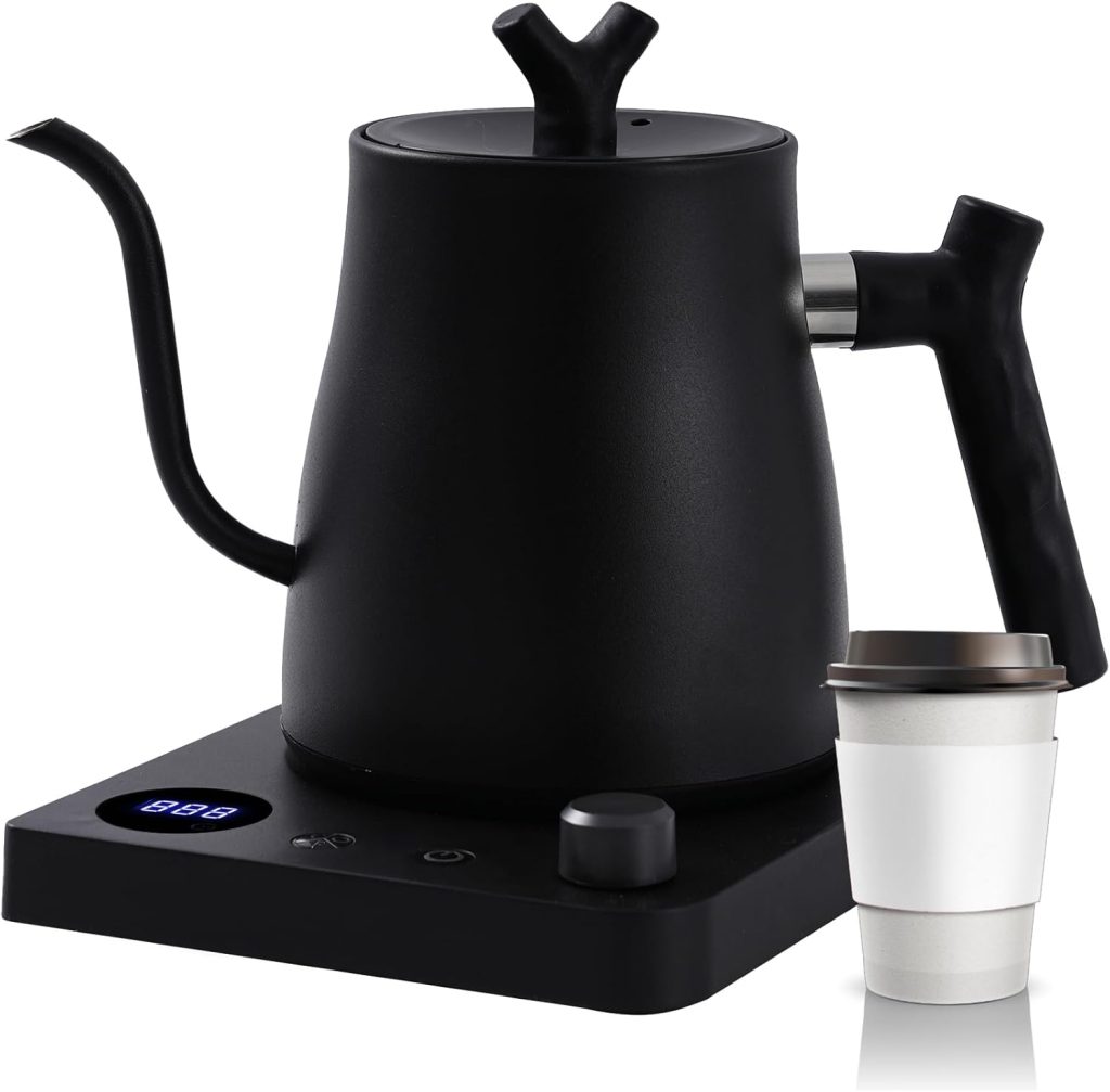 Smart Gooseneck Electric Kettle 1.0 Liter with Temperature Adjustment, 40-100°C Adjustable, 304 Stainless Steel, 36 Hour Thermal Preservation, Anti-Dry Burn Protection, 1000W Matte Black