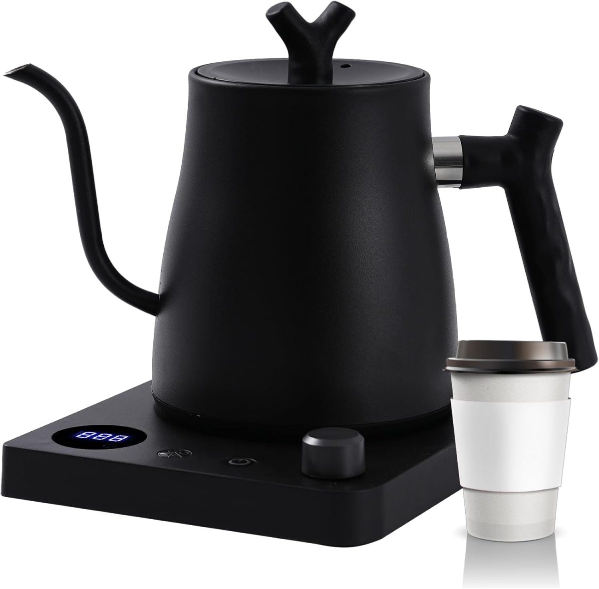 Smart Gooseneck Electric Kettle 1.0 Liter with Temperature Adjustment, 40-100°C Adjustable, 304 Stainless Steel, 36 Hour Thermal Preservation, Anti-Dry Burn Protection, 1000W Matte Black