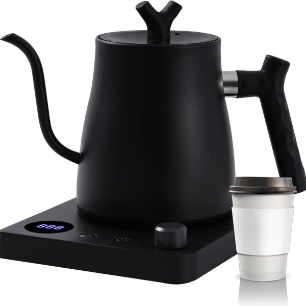 Smart Gooseneck Electric Kettle 1.0 Liter with Temperature Adjustment, 40-100°C Adjustable, 304 Stainless Steel, 36 Hour Thermal Preservation, Anti-Dry Burn Protection, 1000W Matte Black