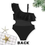 ⁦Momkonzz Girls Swimming Costumes Kids One Piece Swimsuit Straps Ruffle Swimwear Black 7-16 Years⁩ - الصورة ⁦5⁩