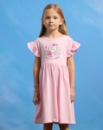 ⁦REDTAG Girls Pink Unicorn Printed Dress⁩ - الصورة ⁦2⁩