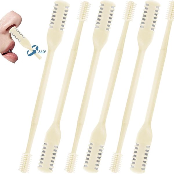 ALMEKAQUZ 6Pcs 2-in-1 Nasal Hair Cutter, Upgrade Double Sided Nose Hair Knife, 360° Nostril Hair Remover Tool, Nose Hair Trimmer, Nasal Hair Cutter for Men Women, with Soft Cleaning Brush (Cream)
