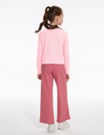 ⁦Gaupafmb Girls Fall Outfits Fashion Solid Long Sleeve Twist Crop Tops and Wide Leg Pants Girls Clothing Set⁩ - الصورة ⁦4⁩