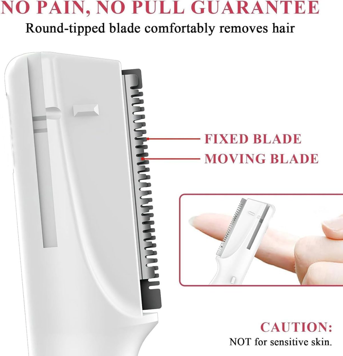 ⁦Professional Pink 2-in-1 Eyebrow Trimmer & Facial Hair Remover - Battery-Operated Painless Razor with Comb | No-Pull for Face/Chin/Neck/Lip⁩ - الصورة ⁦2⁩