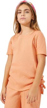 ⁦Styli Girls Side Ruched Detail Rib Knit T-Shirt & Wide Leg Joggers Co-Ords Set⁩ - الصورة ⁦2⁩