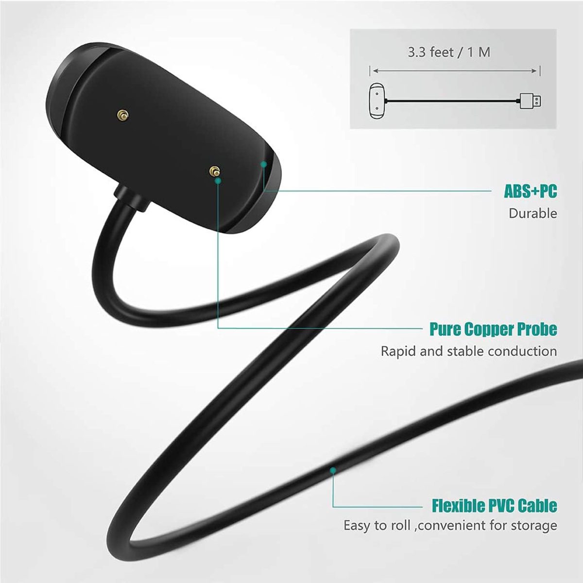 ⁦شاحن ساعة امازفيت GTR 2 2e eSIM GTS ميني 2e بيب U برو بوب زيب E Z تي ريكس كابل شحن USB 3.3 قدم/100 سم ملحقات الساعة الذكية لحاسوب محمول⁩ - الصورة ⁦7⁩