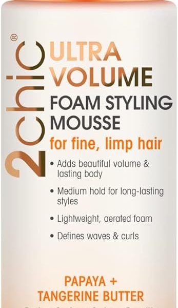 GIOVANNI 2chic Ultra-Volume Foam Styling Mousse, 7 oz. - Daily Volumizing Formula with Papaya & Tangerine Butter, Promotes Weightless Control for Fine Limp Thin Hair, No Parabens, Color Safe