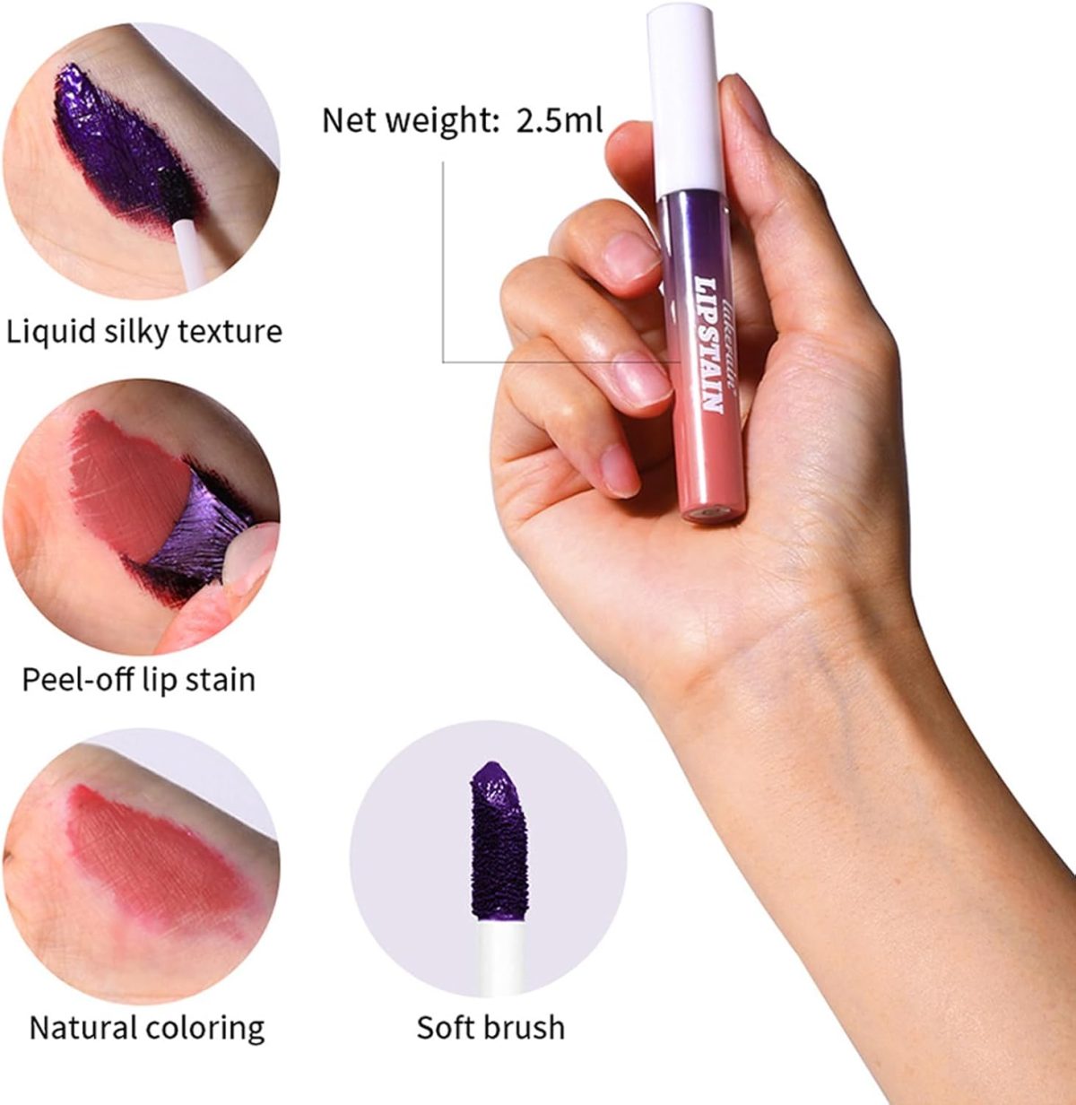 ⁦Lip Stain Peel Off, 3 Colors Lip Tint Peel Off, Matte Peel Off Lip Stain, Non-Stick Cup Tattoo Color Lip Gloss Set, Waterproof Long Lasting Lip Makeup for Women Girls⁩ - الصورة ⁦4⁩