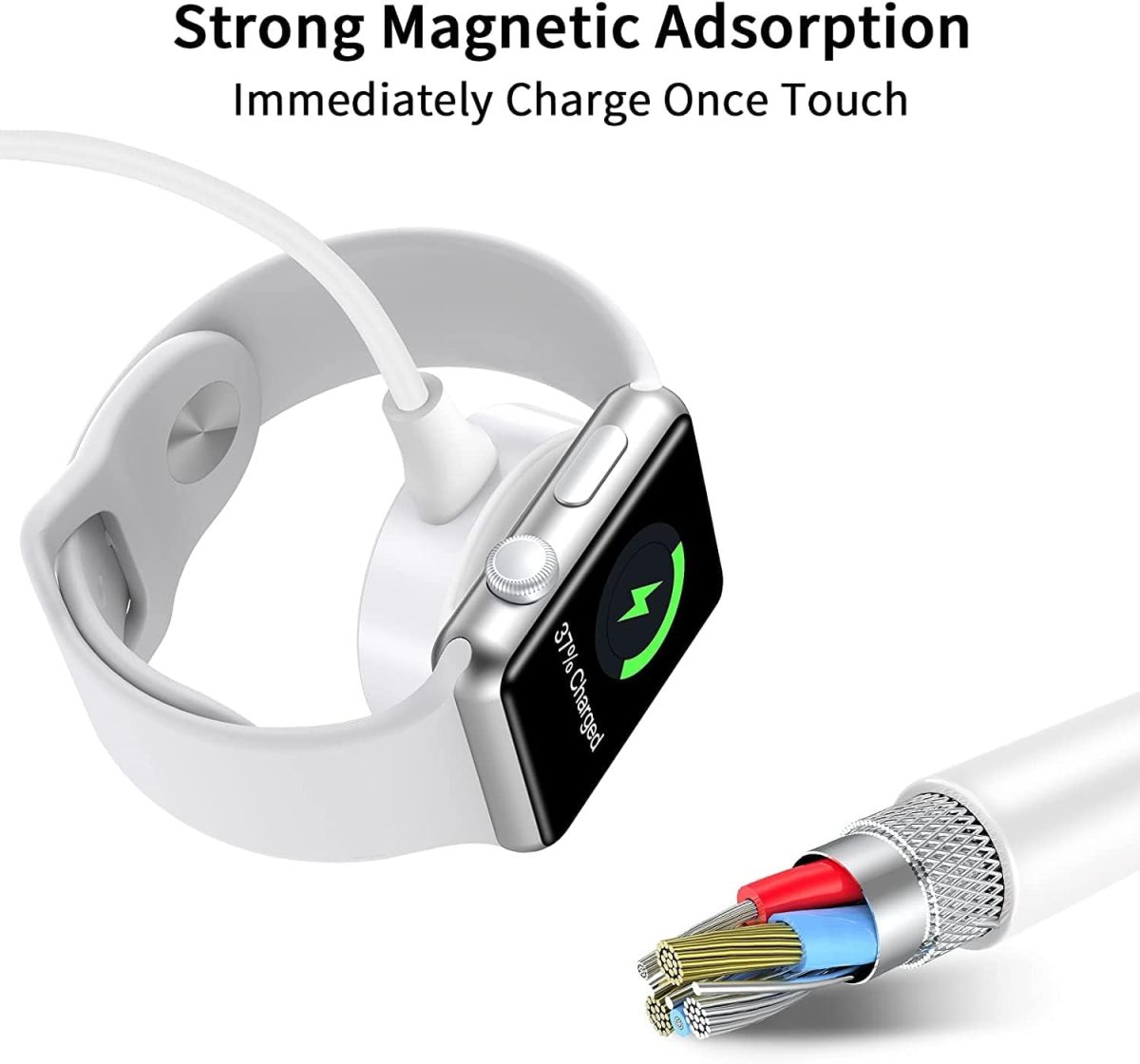 ⁦4 in 2 Multi Charging Cable for Apple Watch Charger, USB A/USB C Input Travel Charger with Lightning/Type C/Micro/Magnetic, Compatible with iPhone 15 14 13 iWatch 1-9 Galaxy S23 S22-1.2m (3 in1White)⁩ - الصورة ⁦2⁩
