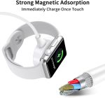 ⁦4 in 2 Multi Charging Cable for Apple Watch Charger, USB A/USB C Input Travel Charger with Lightning/Type C/Micro/Magnetic, Compatible with iPhone 15 14 13 iWatch 1-9 Galaxy S23 S22-1.2m (3 in1White)⁩ - الصورة ⁦2⁩