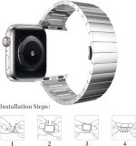 ⁦INFOSUN Watch Band Strap 42mm 44mm 45mm 49mm Compatible with Apple Watch Stainless Steel Metal Bands, Replacement Wristband, for iWatch Ultra/Ultra 2 Series 9/8/7/6/5/4/3/2/1(Sliver)⁩ - الصورة ⁦3⁩