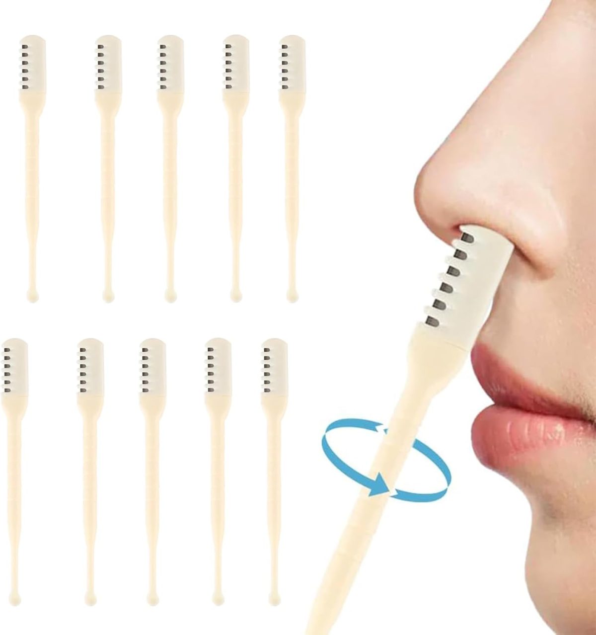 10 Pcs Double-Sided Nose Hair Trimmer, Head Nose Hair Cutter, Tail Ear Picker, 2-in-1 Manual Nose Hair Cutter with Ear Picker, Nostril Hair Remover Tool,Portable and Convenient, Washable