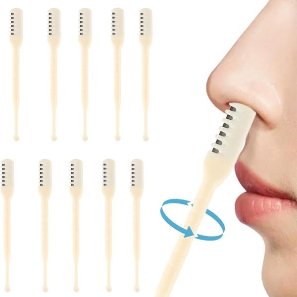 10 Pcs Double-Sided Nose Hair Trimmer, Head Nose Hair Cutter, Tail Ear Picker, 2-in-1 Manual Nose Hair Cutter with Ear Picker, Nostril Hair Remover Tool,Portable and Convenient, Washable