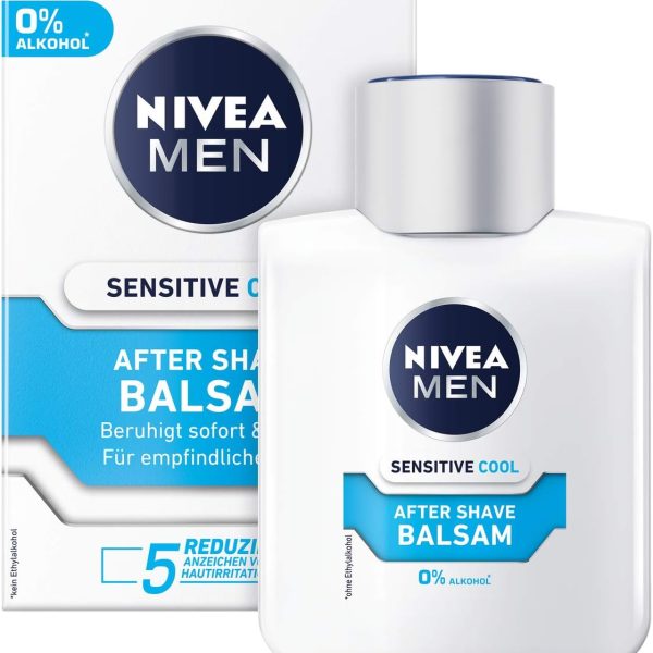 NIVEA MEN Sensitive Cool After Shave Balsam im 1er Pack (1 x 100 ml), beruhigendes After Shave, Hautpflege nach der Rasur mit Kamille und Algenextrakten