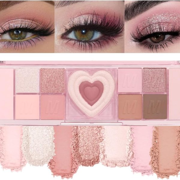 12 Colors Nude Natural Pink Matte Shimmer Eyeshadow Palette, High Pigmented Brown Eye Shadow Primers Powder Palet for Eye Makeup, Blendable Powder, Flawless & Natural Long-Lasting Makeup Palette