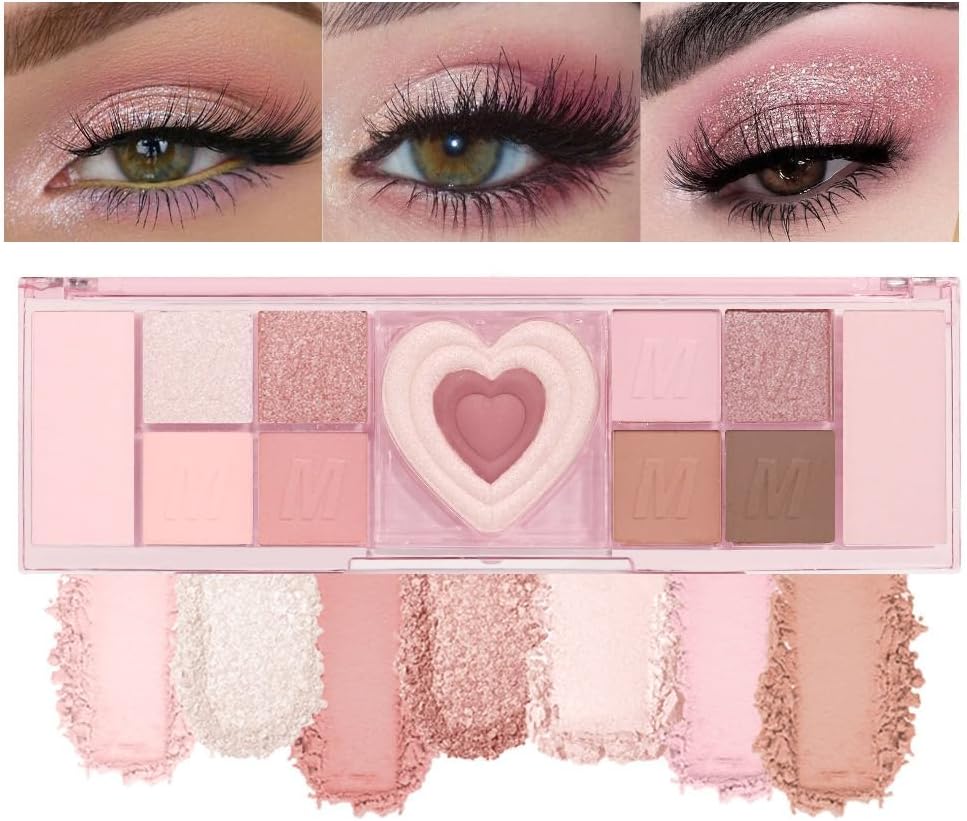 12 Colors Nude Natural Pink Matte Shimmer Eyeshadow Palette, High Pigmented Brown Eye Shadow Primers Powder Palet for Eye Makeup, Blendable Powder, Flawless & Natural Long-Lasting Makeup Palette