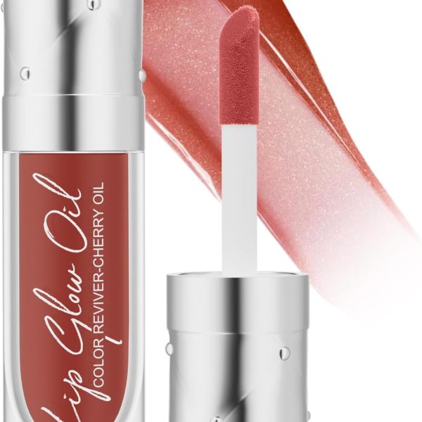 Lip Glow Oil Color Reviver Cherry Oil, Hydrating Lip Glow Oil Long-Lasting Nourishing Lip Gloss Moisturizing Non-Sticky Plumping Lip Stain Tinted Cherry Oil Lip Care (Ruby Red)