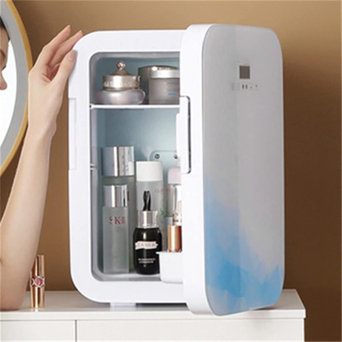 ⁦EIOZIEEY Beverage refrigerator Mini Special Beauty Mask Cosmetics For Mini Refrigerator Dormitory Household On The Table Home⁩ - الصورة ⁦4⁩