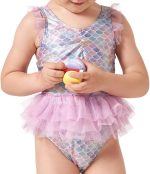 Julysand Baby Girls One-Piece Sparkly Sequins Mermaid Fish Scale Ruffles Swimsuit Swimwear Bathingsuit