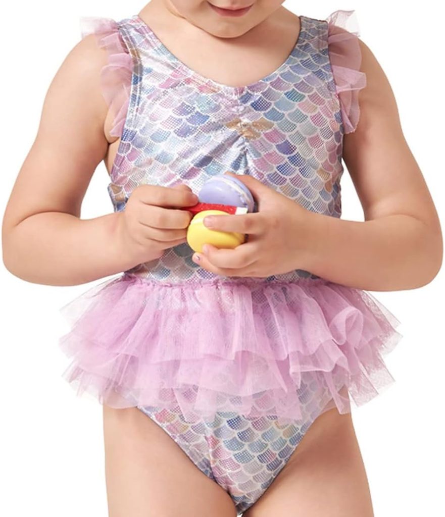 Julysand Baby Girls One-Piece Sparkly Sequins Mermaid Fish Scale Ruffles Swimsuit Swimwear Bathingsuit