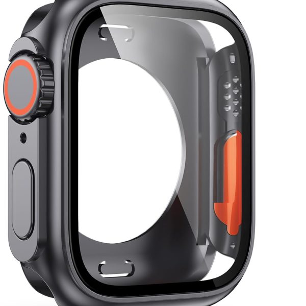 LinJie 44mm Watch Case with Aluminum Tempered Glass, Hard PC Case for Apple Watch SE/S6/S5/S4 (Black)
