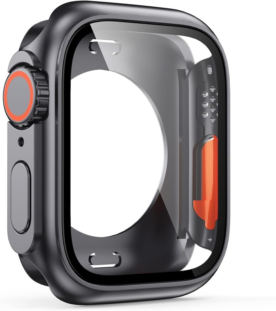LinJie 44mm Watch Case with Aluminum Tempered Glass, Hard PC Case for Apple Watch SE/S6/S5/S4 (Black)
