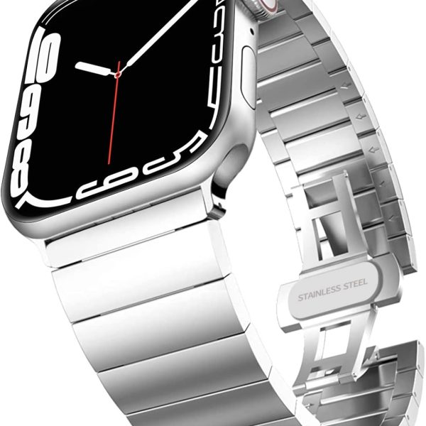 INFOSUN Watch Band Strap 42mm 44mm 45mm 49mm Compatible with Apple Watch Stainless Steel Metal Bands, Replacement Wristband, for iWatch Ultra/Ultra 2 Series 9/8/7/6/5/4/3/2/1(Sliver)