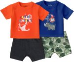LUAY 100% Organic Cotton Baby Boy & Girls Clothing Set Short Sleeve Kids Clothes Boys & Girls Toddler Short Set Cute Animal Print Combo Pack Of 2 Top and Shorts Outfit For New born