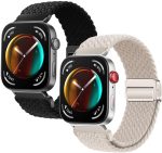 Braid Band Compatible with HUAWEI WATCH FIT4/ 4 Pro Smartwatch, Soft Stretch Nylon Replacement Strap with Magnetic Buckle (2 Packs)