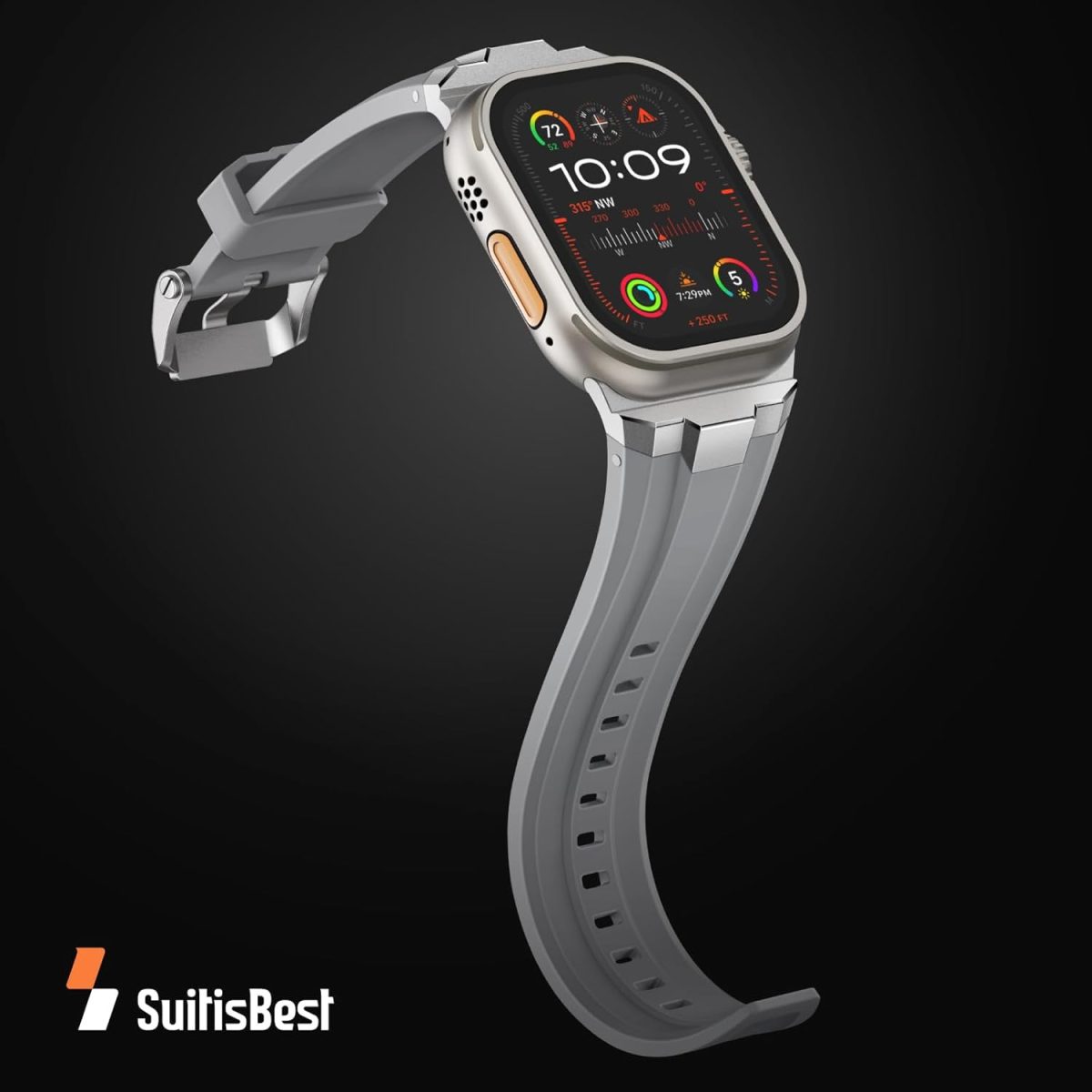 ⁦Suitisbest Sport Band for Apple Watch Ultra 2/Apple Watch Ultra Bands 49mm 45mm 44mm 42mm, Wide Rugged 316L Stainless Steel Connector Durable Silicone Band for iWatch Ultra 9 8 7 6 5 4 3 SE⁩ - الصورة ⁦4⁩