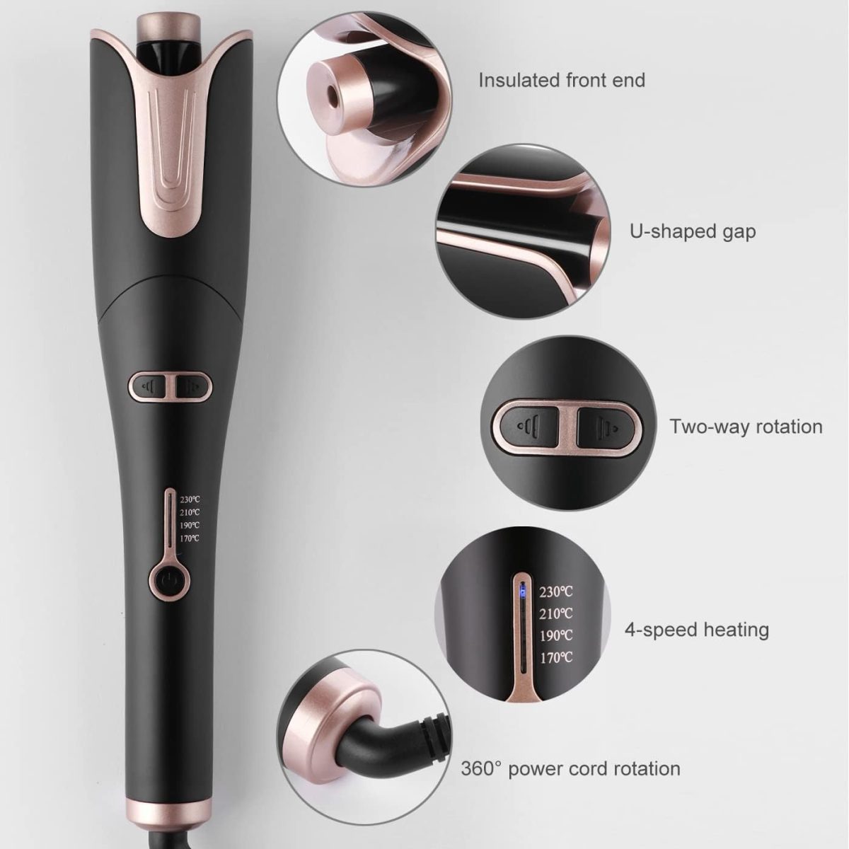 ⁦LOVNOV Automatic Curling Iron, Large Curls, 4 Temperature Settings & Time Reminder, 2.5M Rotating Power Cord, Anti-Scalding & Perfect Care, Ceramic Wand for Minimal Hair Damage (Black)⁩ - الصورة ⁦8⁩