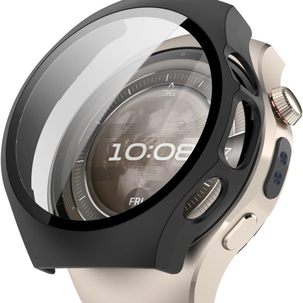 T Tersely Case and Screen Protector for Huawei Watch 5 46mm, All-around Anti Scratch Shockproof Protective Hard PC Full Cover Tempered Glass Compatible with Huawei Watch 5 (Black)