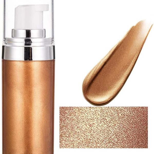 Face Body Luminizer, Liquid Highlighter Makeup, Shimmer Glow Illuminator, Bronzer Smooth Shine, Waterproof Moisturizing Body Highlighter (03# Bronze Gold)