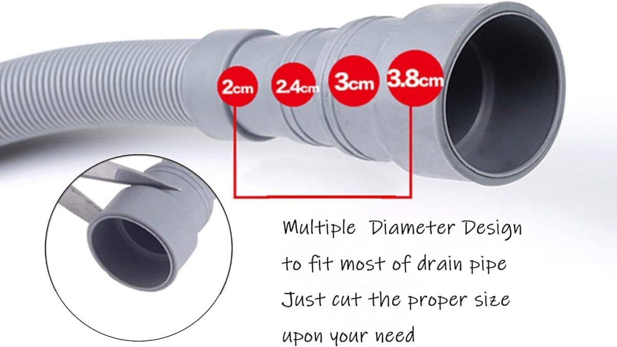 ⁦Washing Machine Drain Hose,Universal Drain Hose Extension Kit for Washer, Dishwasher Flexible Discharge Hose, With 1 Adapter 4 Hose Clamps 1 U-Bend Hose Holder (2M)⁩ - الصورة ⁦2⁩