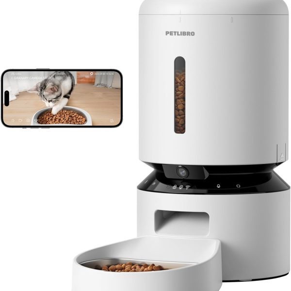 PETLIBRO Automatic Cat Feeder with Camera, 1080P HD Video with Night Vision, 5G WiFi Pet Feeder with 2-Way Audio, Low Food & Blockage Sensor, Motion & Sound Alerts for Cat & Dog Single Tray