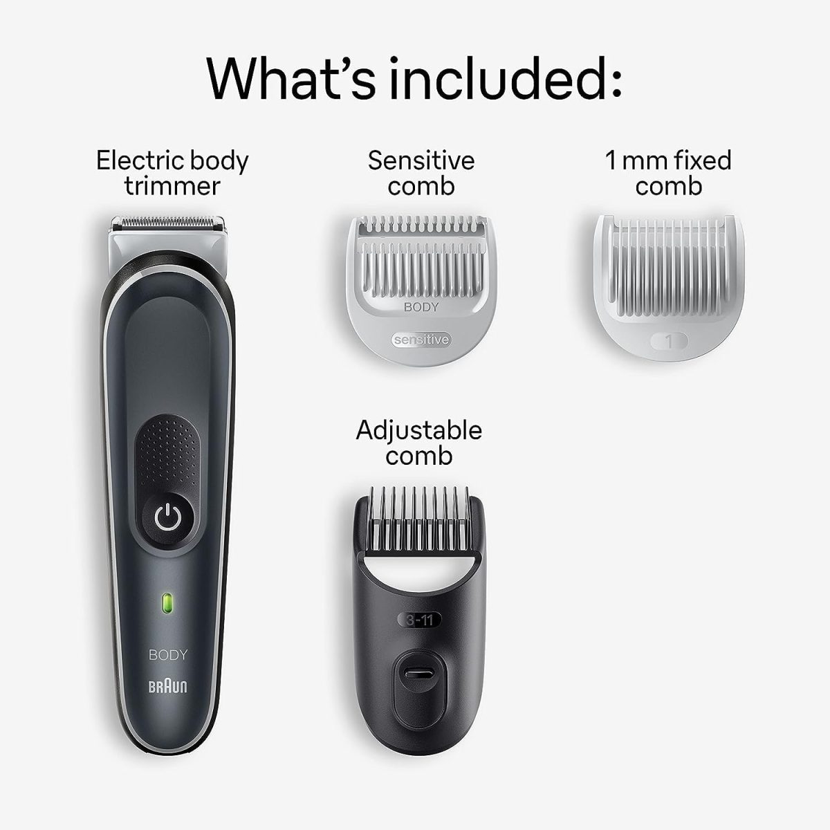 ⁦Braun Body Groomer 5 for Men, BG5340, Manscaping Tool, SkinShield Technology, Sensitive Comb, Lifetime Sharp Metal Blade, Body Groomer for Men, Gray/White⁩ - الصورة ⁦2⁩
