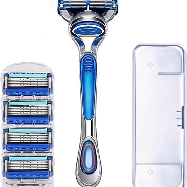for Gillette Fusion Razors for Men, 1 for Gillette 5-Blade Razors Handle for Men’s Grooming, 4 Razor Blade Refills, Razor Blades with Lubrication Strip