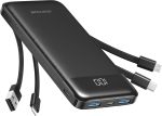 Charmast Power Bank with Built in Cable, 10000mAh USB C Battery pack 6 Outputs 2 Inputs with LED Display Type C Powerbank Portable Charger Compatible with Smartphones Tablets and More