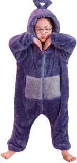 Unisex Kids Flannel Animal Onesie Pajamas,Soft Hooded Onesies Pajamas Costume, Cosplay Halloween Christmas Sleepwear Jumpsuit Homewear for Girls Boys(Purple)