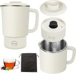 ANYOUI 4 in 1 Electric Kettle,0.8L Portable Kettle with Two Temperature Modes for Cooking, Tea, Eggs,5Mins Fast Boiling,600W Stainless Steel Kettle with Detachable Base for Camping, Travel,and Office