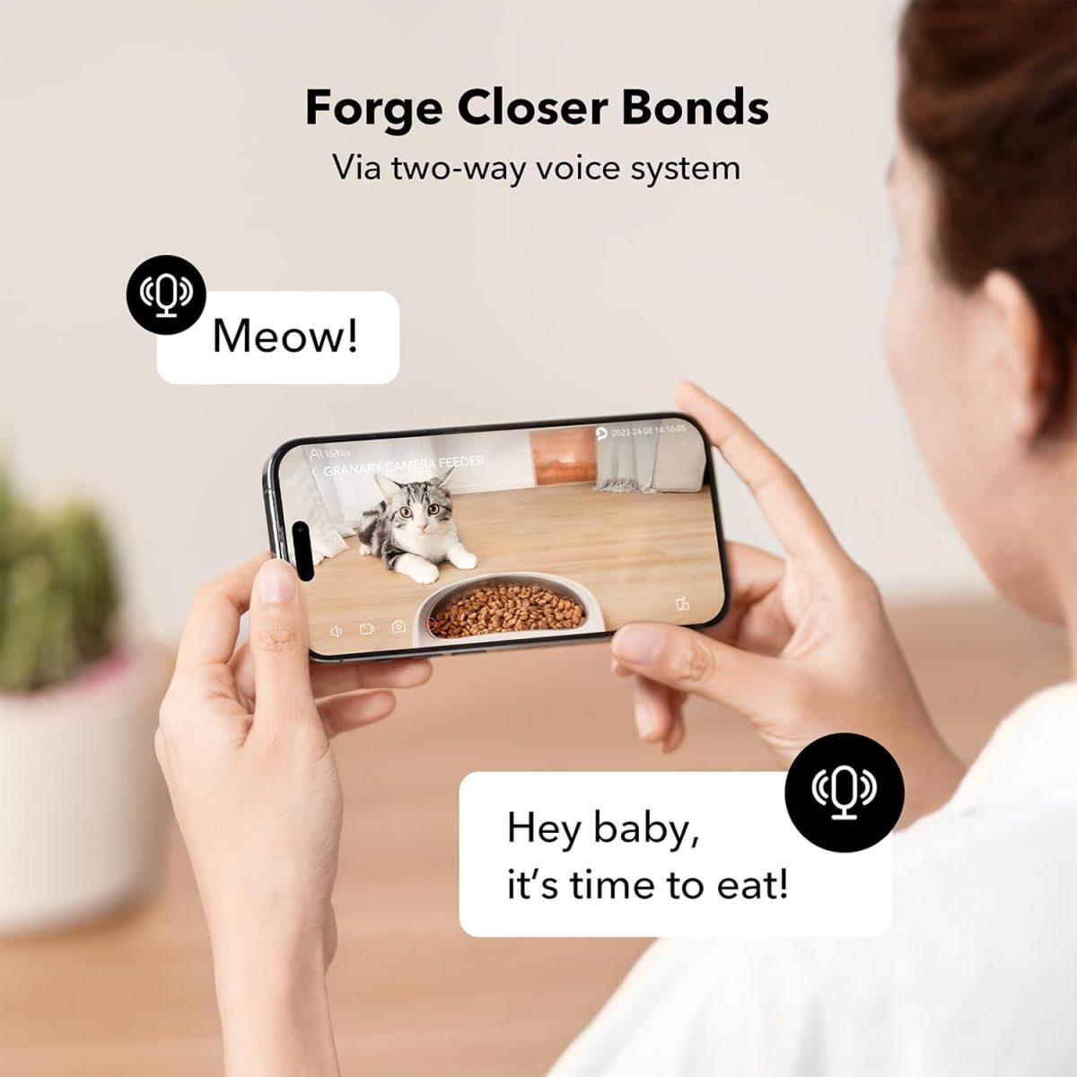 ⁦PETLIBRO Automatic Cat Feeder with Camera, 1080P HD Video with Night Vision, 5G WiFi Pet Feeder with 2-Way Audio, Low Food & Blockage Sensor, Motion & Sound Alerts for Cat & Dog Single Tray⁩ - الصورة ⁦5⁩