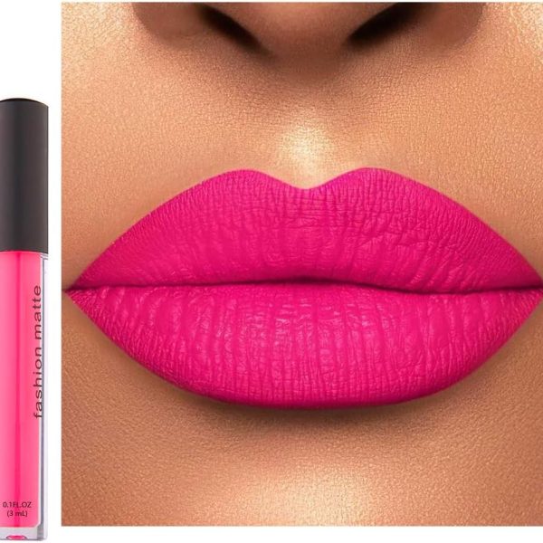 Velvet Matte Bright Hot Pink Liquid Lipstick, Waterproof Quick-Drying Non-Sticky Full-Coverage Lip Gloss, Lipsticks for Women Long Lasting Matte Lipstick
