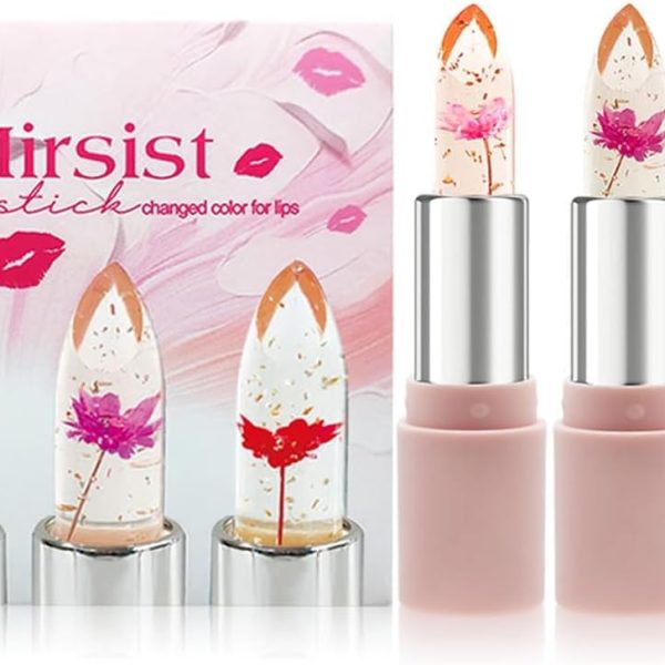 NALACAL Clear Flower Jelly Lipstick Set, 3Pcs, Nutritious Moisturizer Lip Balm Temperature Color Change, Long Lasting Hydrating Lip Gloss Makeup Set