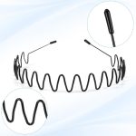 ⁦fenshine Metal Hair Bands Feather Wavy Headband Unisex Black Wavy Headband Polished Backwards Non-Slip Sports Hair Band for Women Men 6 Pack⁩ - الصورة ⁦8⁩
